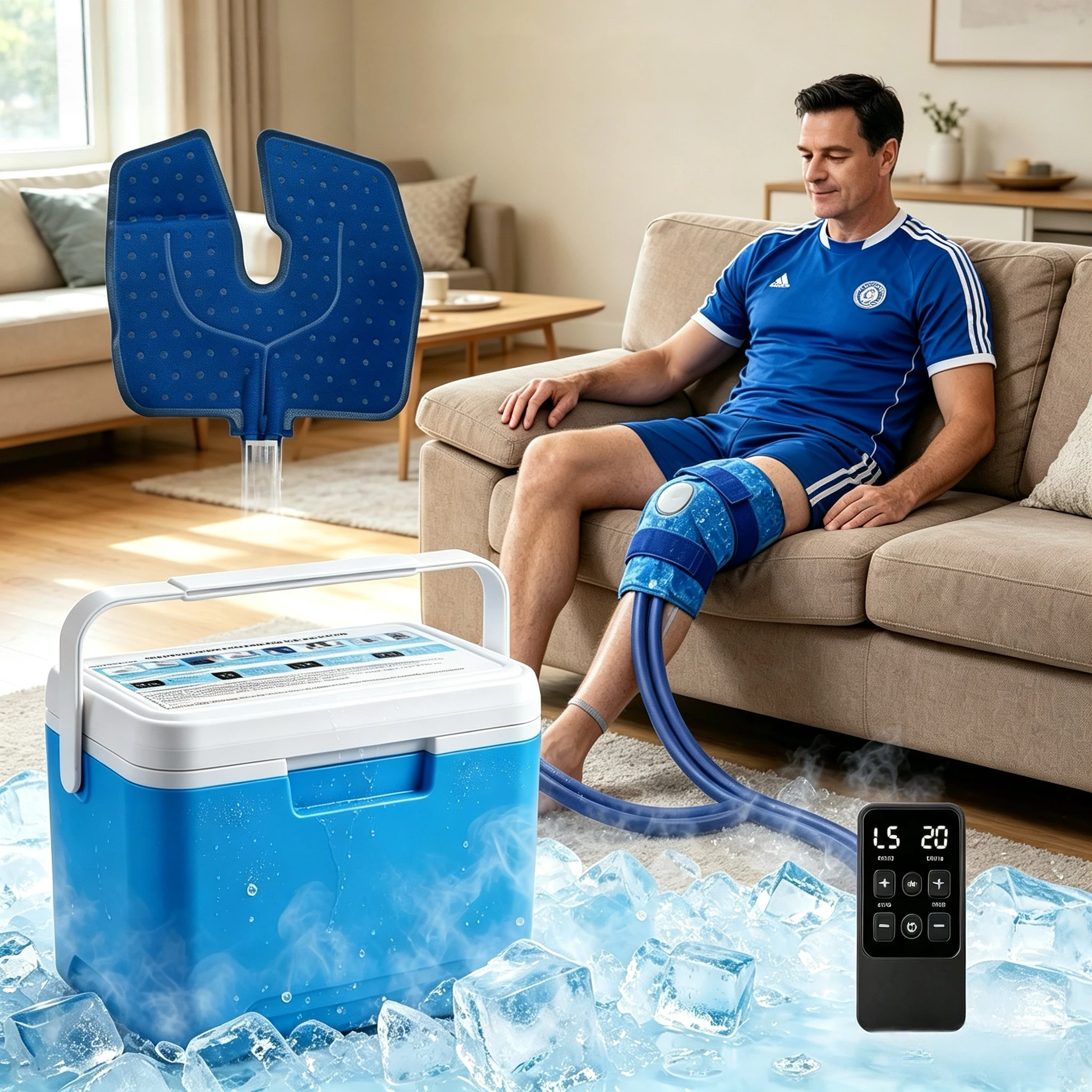 Portable Cold Therapy Machine Electric Circulating Ice Water Knee Cooler Cold Compression Recovery System with Adjustable Timer