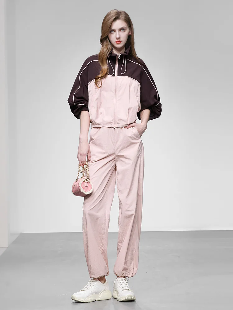 

Весенний комплект 2026: модный повседневный костюм с цветовыми блоками, защитой от солнца, широкими брюками и кардиганом с длинными рукавами для женщин, с высокой талией