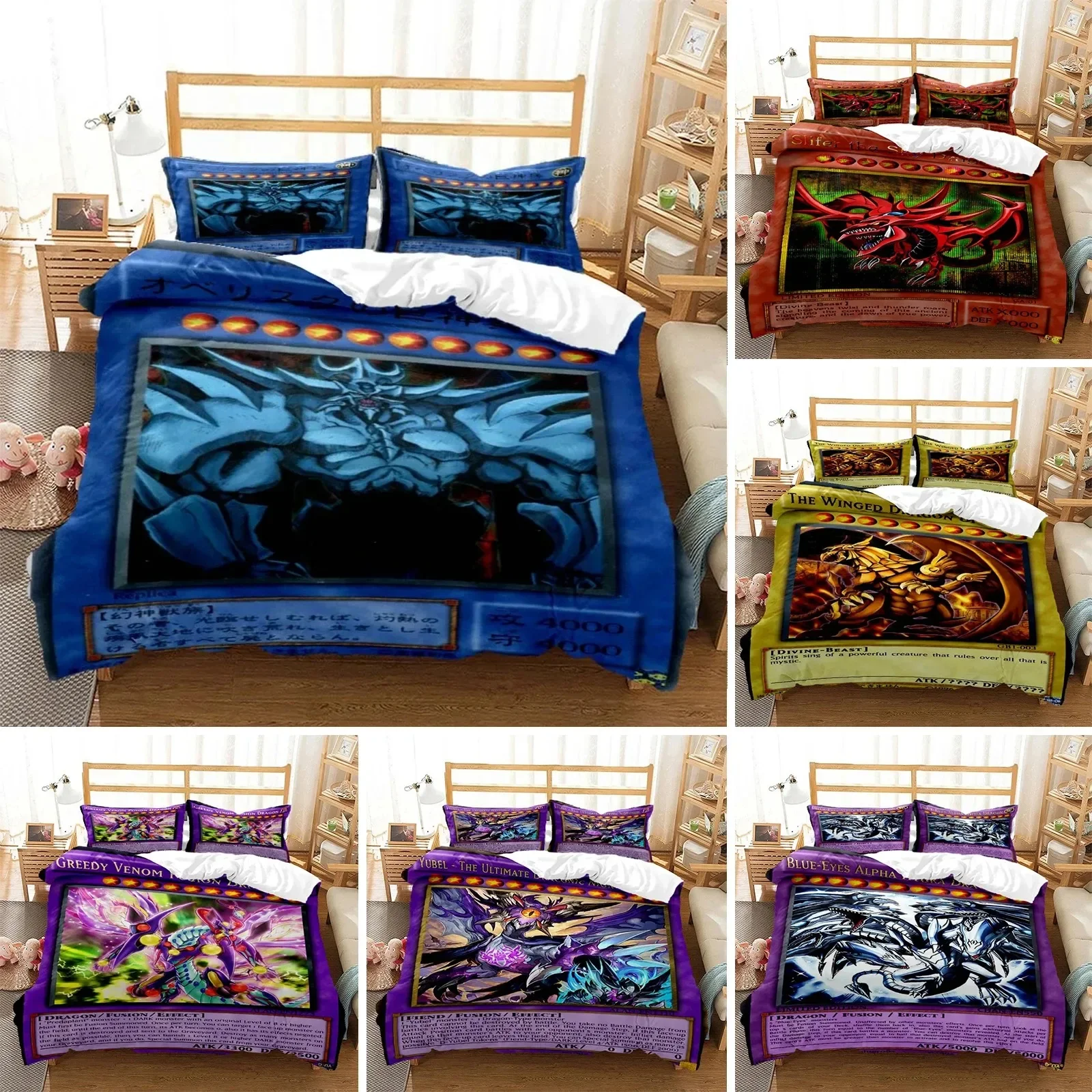 

Anime Yu-Gi-Oh Game Card Bedding Set Boys Girls Twin Queen Size Duvet Cover Pillowcase Bed Kids Adult Fashion Home Textileextile