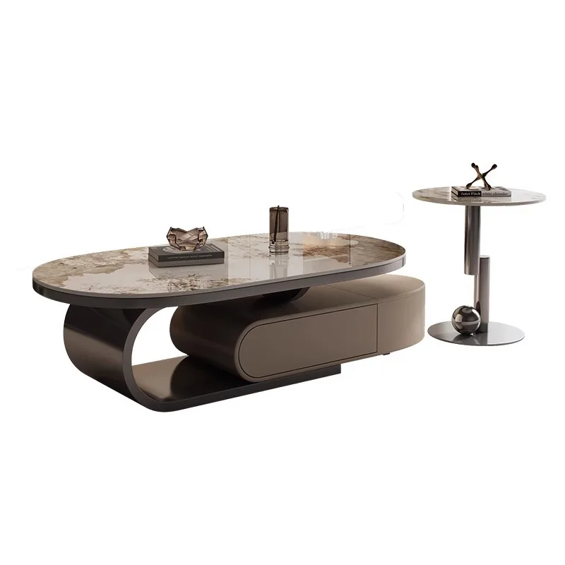 طاولة القهوة الفاخرة الخفيفة بلاطة الصخور البيضاوية غرفة المعيشة تخزين الحديثة بسيطة شقة صغيرة المنزل الحد الأدنى نموذج جديد #5