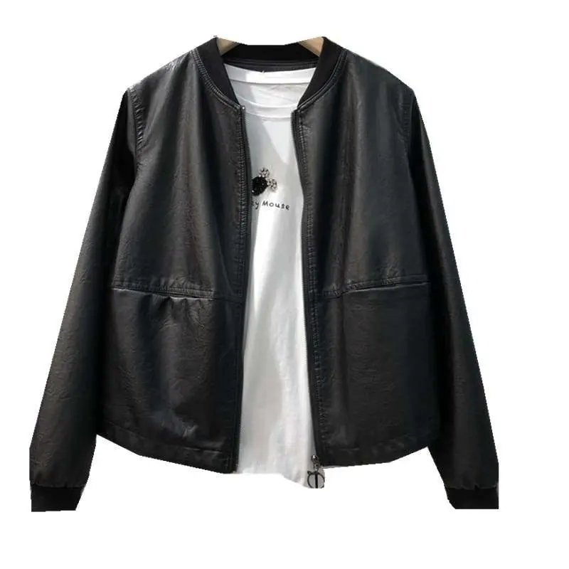 Women Faux Leather Jacket Black Casual Loose Motorcycle Biker Leather Coat Female Punk Streetwear Spring Autumn Jackets Q366