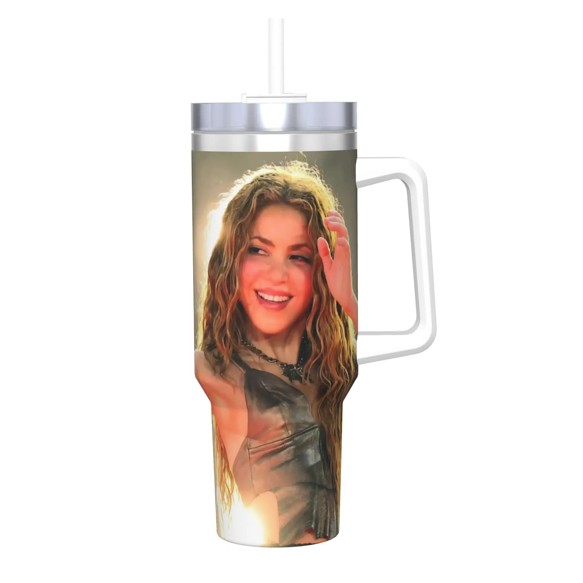 Shakira Singer Tumbler With Straw  Stainless Steel Travel Mug Double Wall Vacuum Insulated for Cold Or Hot 40oz