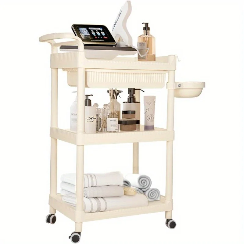 عربة متنقلة لصالونات التجميل متعددة الطبقات، صندوق تخزين مستطيل غير مقاوم للماء مع عجلات، صندوق تخزين لتنظيم مستلزمات التخزين