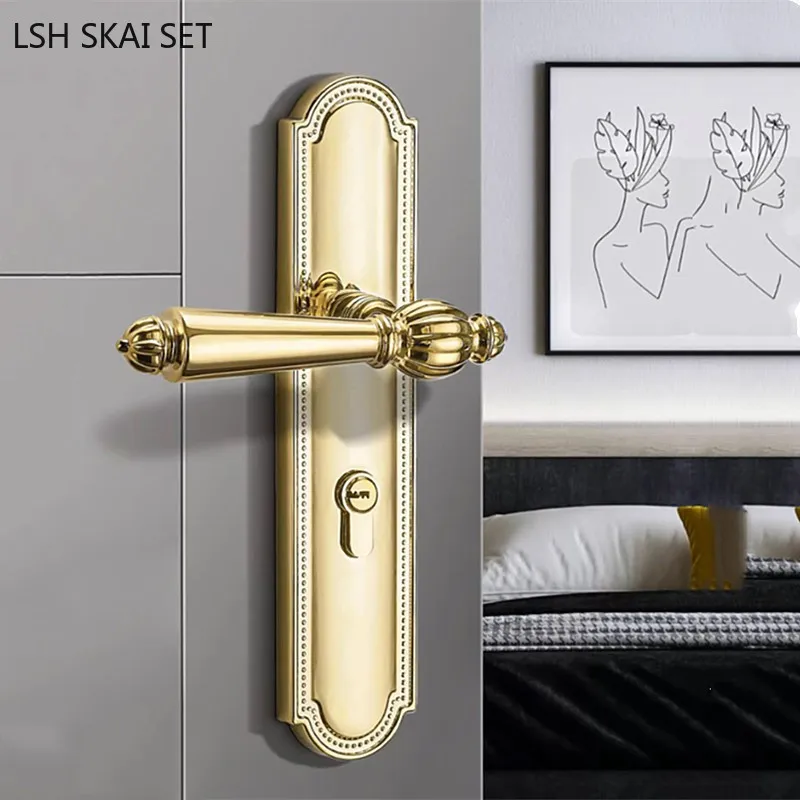 High Grade Bedroom Door Lock Golden Zinc Alloy Mute Security Mechanical Lockset Household Door Knob with Lock and Key