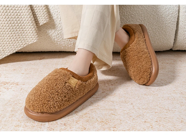 Plüsch-Hausschuhe für Herren, Winter-Hausschuhe für den Innen- und Außenbereich, verdickte weiche Sohle, gemütliche, mit Fleece gefütterte Bootie-Slides für den Heimkomfort – Detail 11