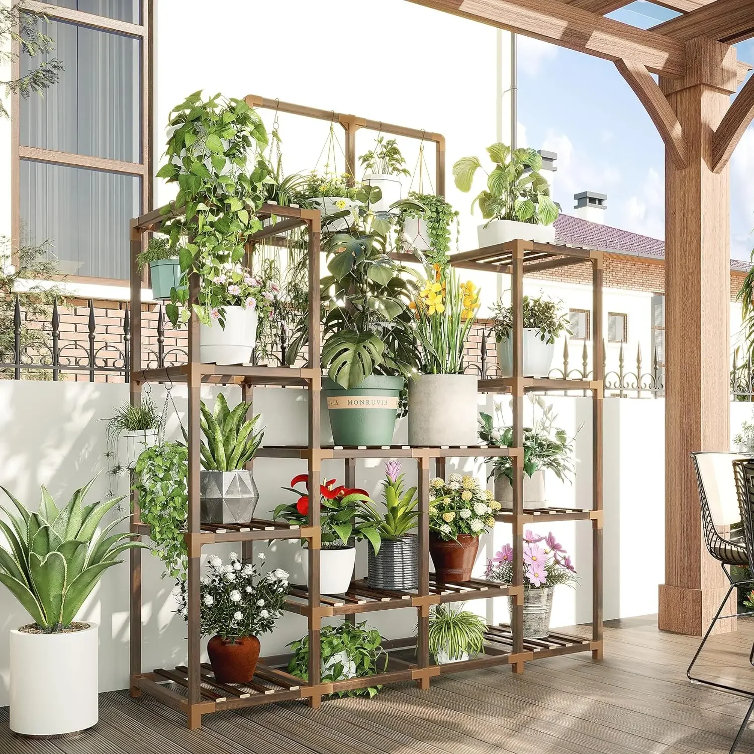 Plant Stand Indoor Large Plant Stands Outdoor Wood Tiered Plant Shelf For Multiple Plant, Tall Stand 6 Tiers