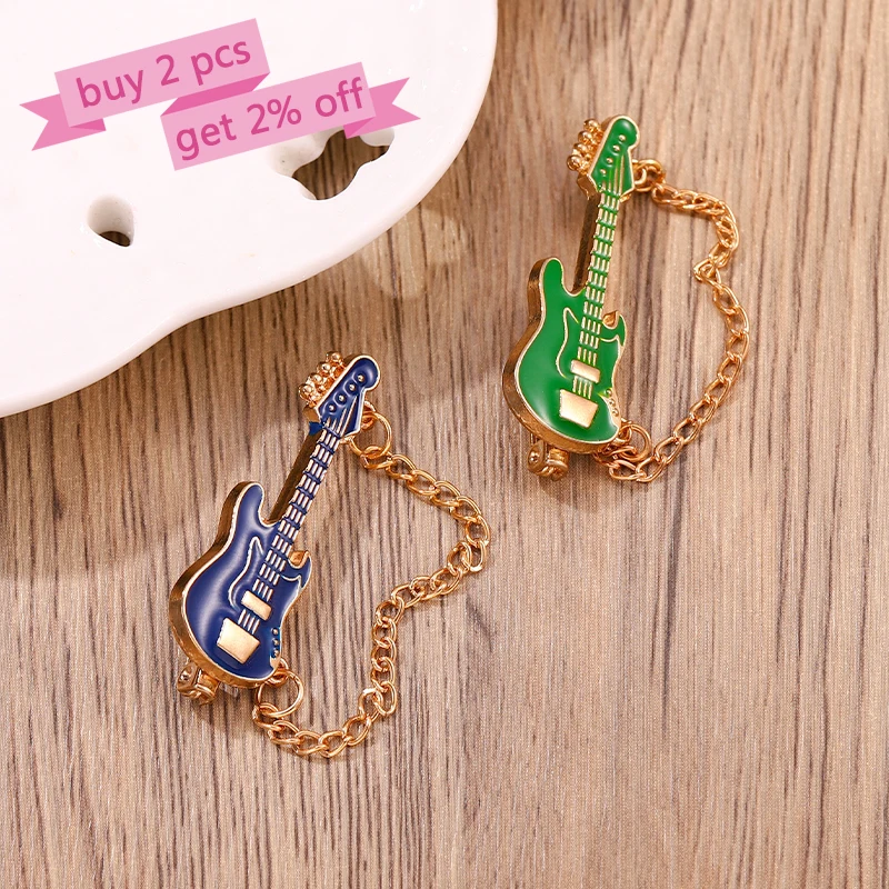 Rock Band Chain Enamel Pins Custom Guitar Brooches Musical Instrument Lapel Badges Cartoon Jewelry Gift for Kids Friends