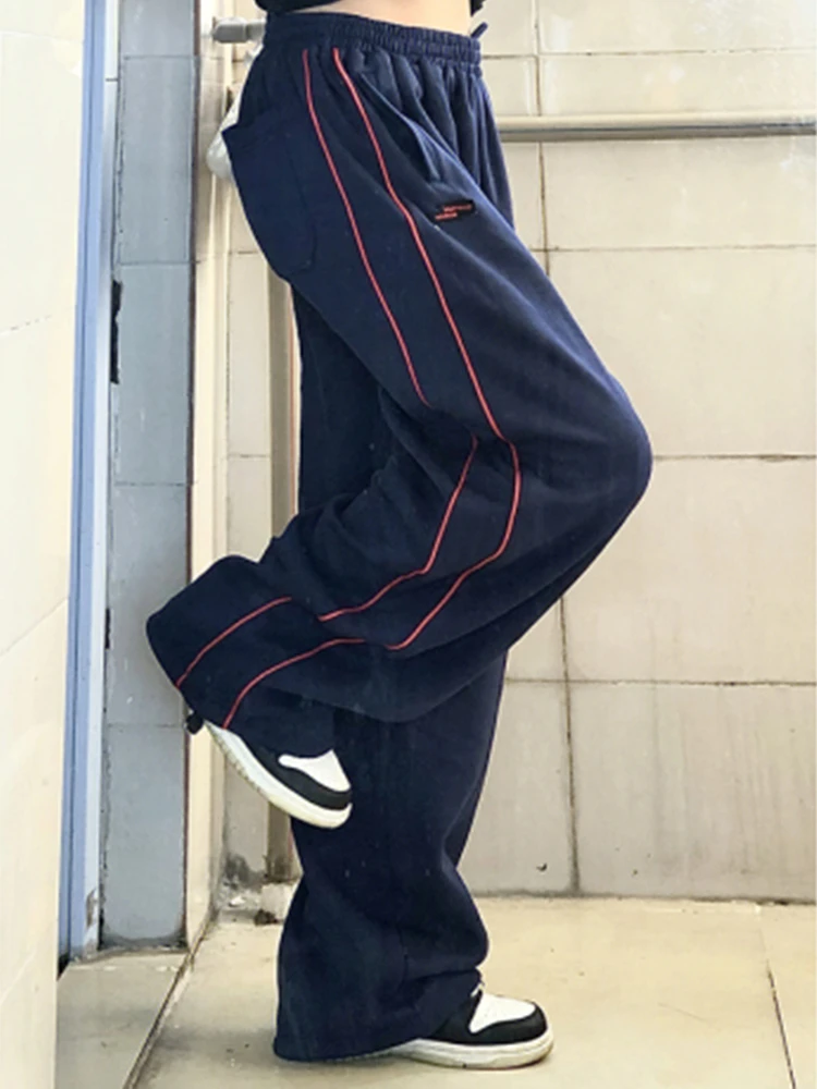

Модные американские полосатые спортивные брюки INS, мужские и женские свободные широкие прямые спортивные штаны, повседневные весенне-осенние