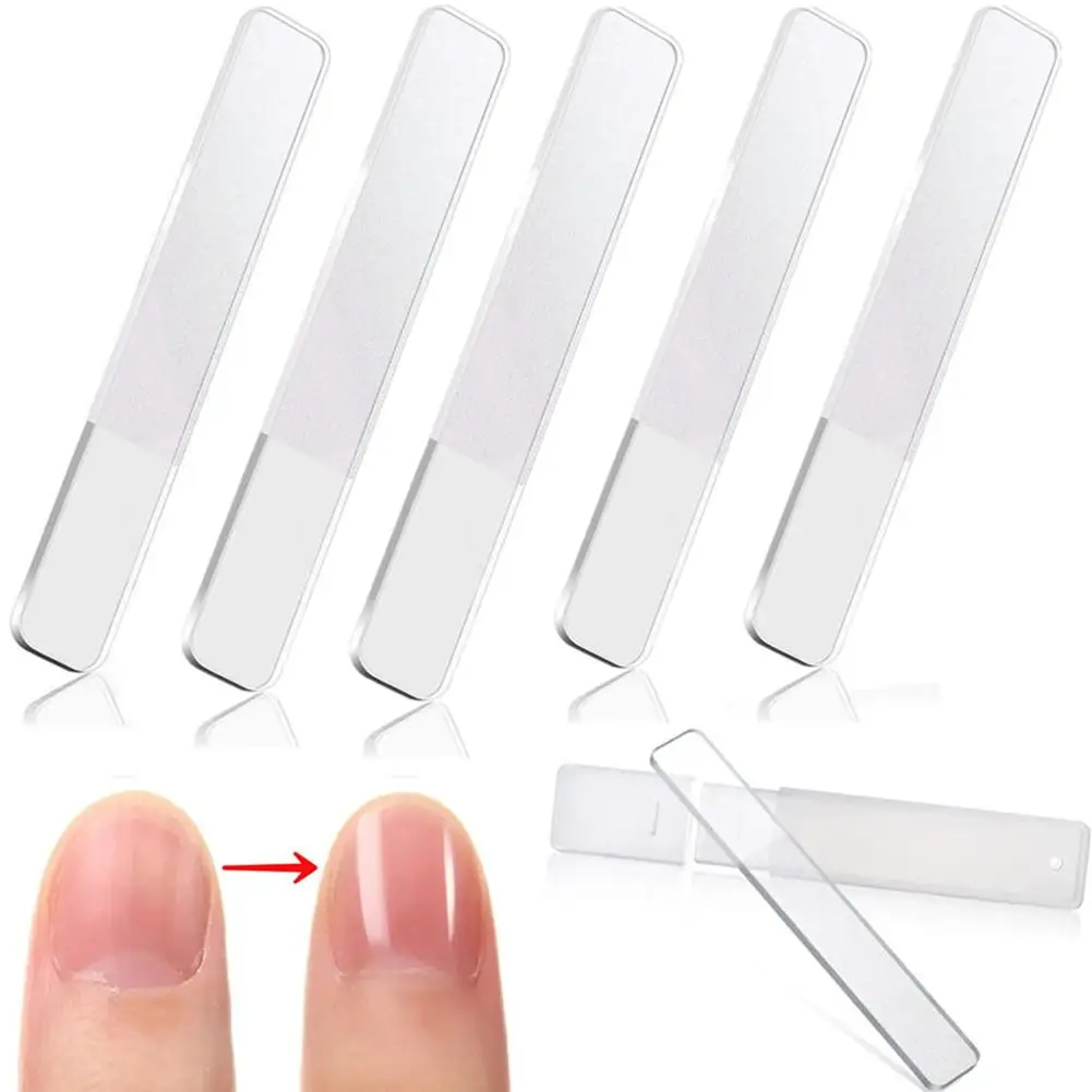 Nano limas de cristal para uñas naturales, pulidor de manicura de arte transparente, 3/5 piezas