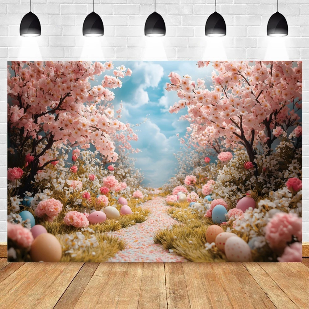 Spring Easter Backdrop for Photography Garden Flower Rabbit Grass Eggs Bunny Kids Birthday Party Background Decor Photo Studio