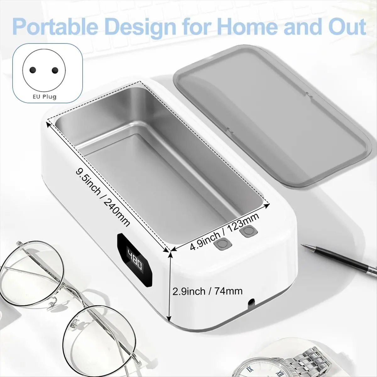 Happy New-  Ultrasonic Cleaners 49KHz Ultrasonic Jewelry Cleaner for Jewelry Razors Watches Combs Brushes Rings EU Plug