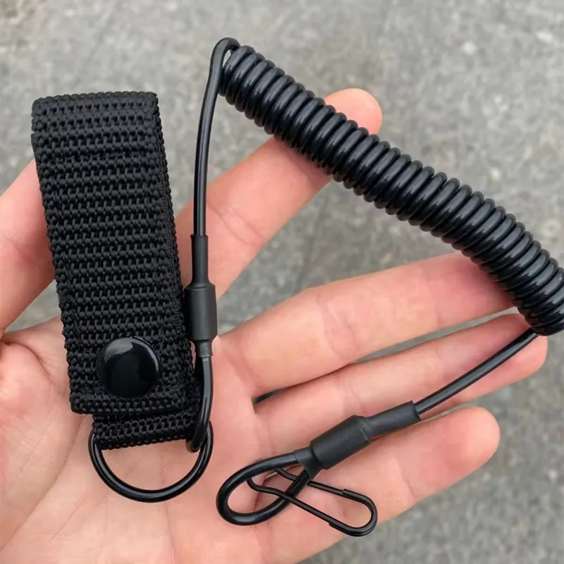 Elastic Lanyard Rope Tactical Anti-lost Spring Safety Strap Gun Rope For Key Ring Chain Flashlight Hunting Accessories