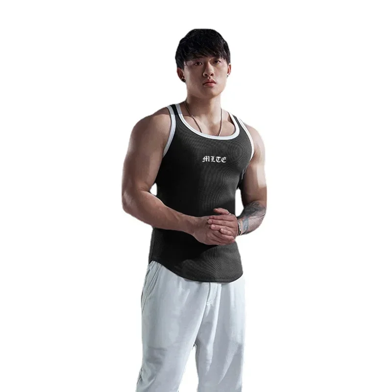 Men\'s Sports Sleeveless Fitness Racer Vest Milk Silk Patchwork Training Shirt Quick-Drying Breathable Muscle Weight Top M-3XL