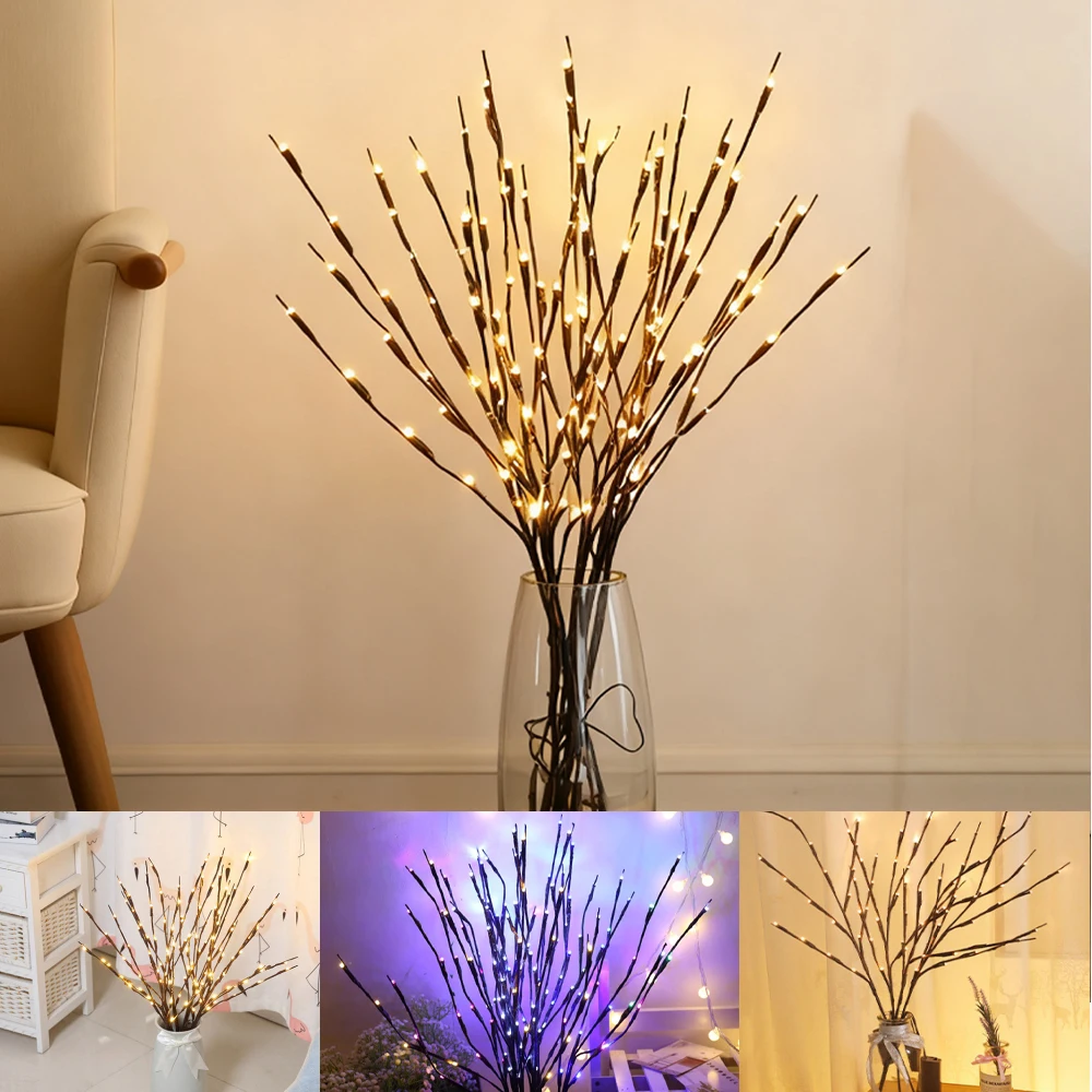 20 المصابيح/م شجرة فرع ضوء بطارية تعمل بالطاقة الأزرق الوردي الأرجواني الدافئة الأبيض 70 سنتيمتر فرع مصباح عيد الميلاد الزفاف المنزل زهرية الديكور