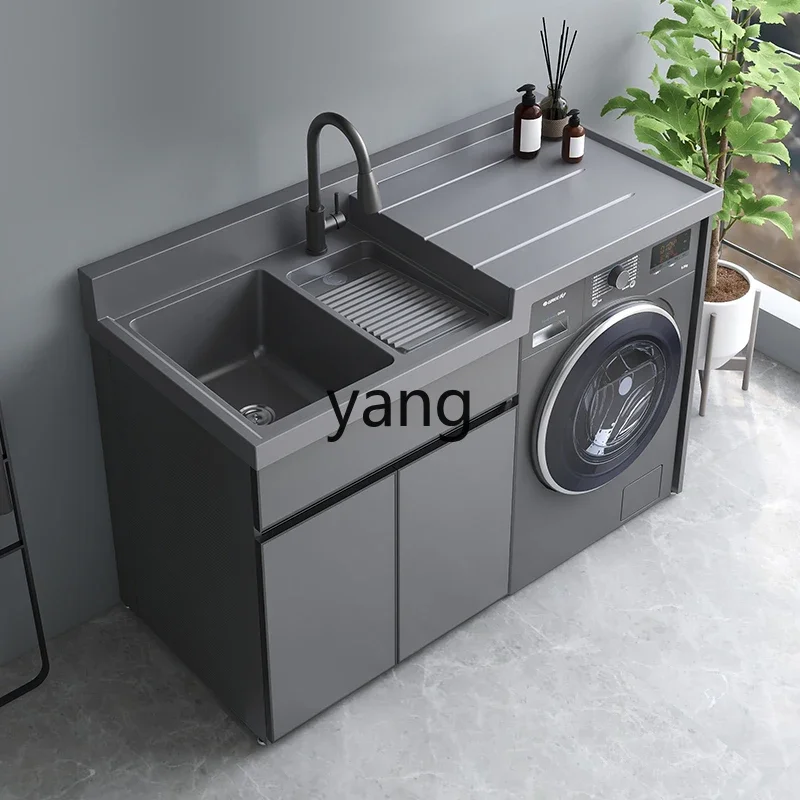 CX Space Aluminum Balcony Washing Machine Cabinet Combination Roller Laundry Sink Pool Table with Rubbing Board