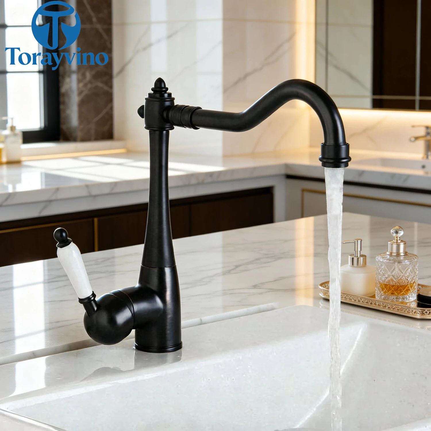 

Kitchen Sink Faucet Mixer Taps Antique Copper /Chrome / ORB / Gold Finish Swivel Faucet Deck Mounted Tap Hot & Cold Mixer