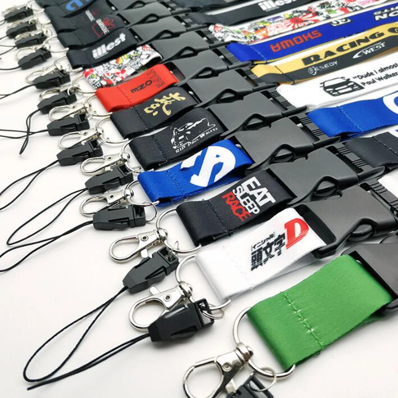 Hot Sale JDM Racing Rock Fashion Tags Employee's Card Lanyard Keychain Nylon Embroidery motorcycle auto key ring car accessories