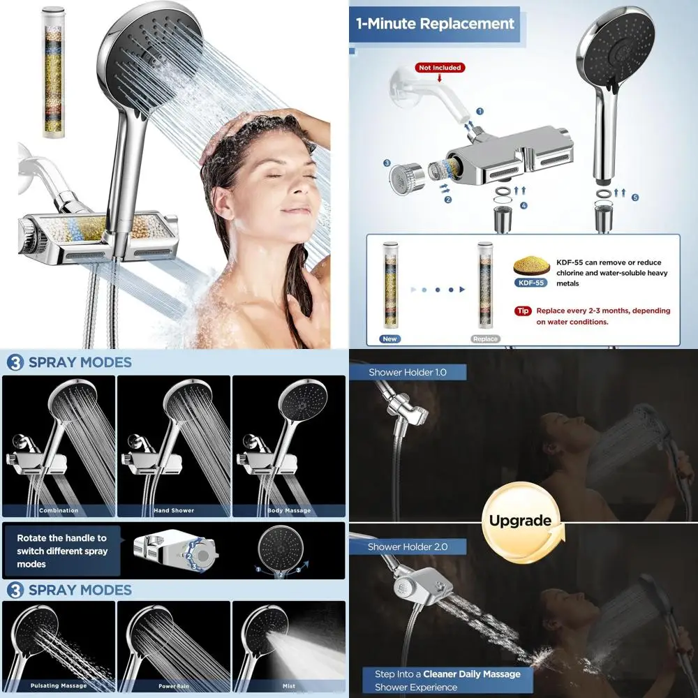 Douchesysteem met dubbele functie: handheld met filter, waterontharder en chloorverwijdering voor een verzachtende huid