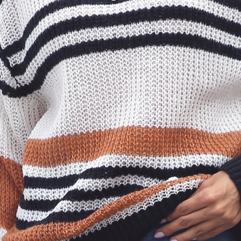 

Pullover Striped Sweater Autumn and Winter Striped Street Wind Round Neck Women's Sweater