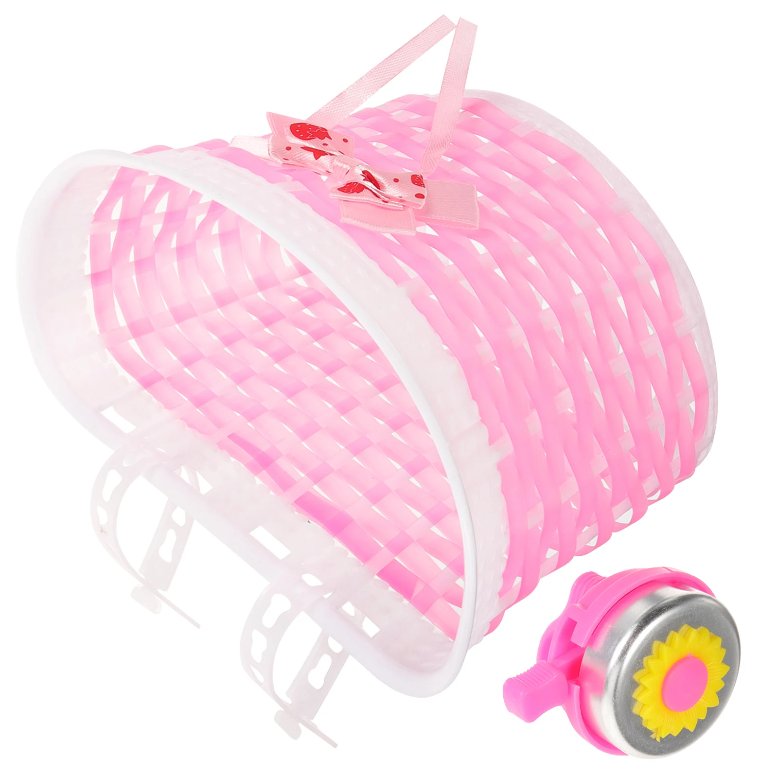 

1 set Kids Basket Bike Basket For Kids Pink Bell Smooth Durable Bike Accessories Storage Box Scooter Part Cycling