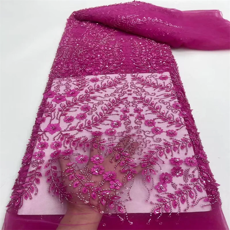 Latest Pink African Lace Fabric 2024 Red High Quality Sequins Groom Embroidery For Women Wedding Party Dress Mesh Fabric 5 Yards