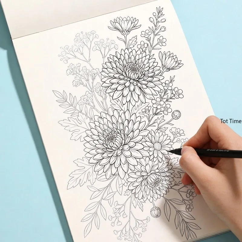 A Mandala/Flower Zen Painting Copy and Coloring Graffiti Album, Multiple Themes, 24 Different Patterns, Provides Inner Peace