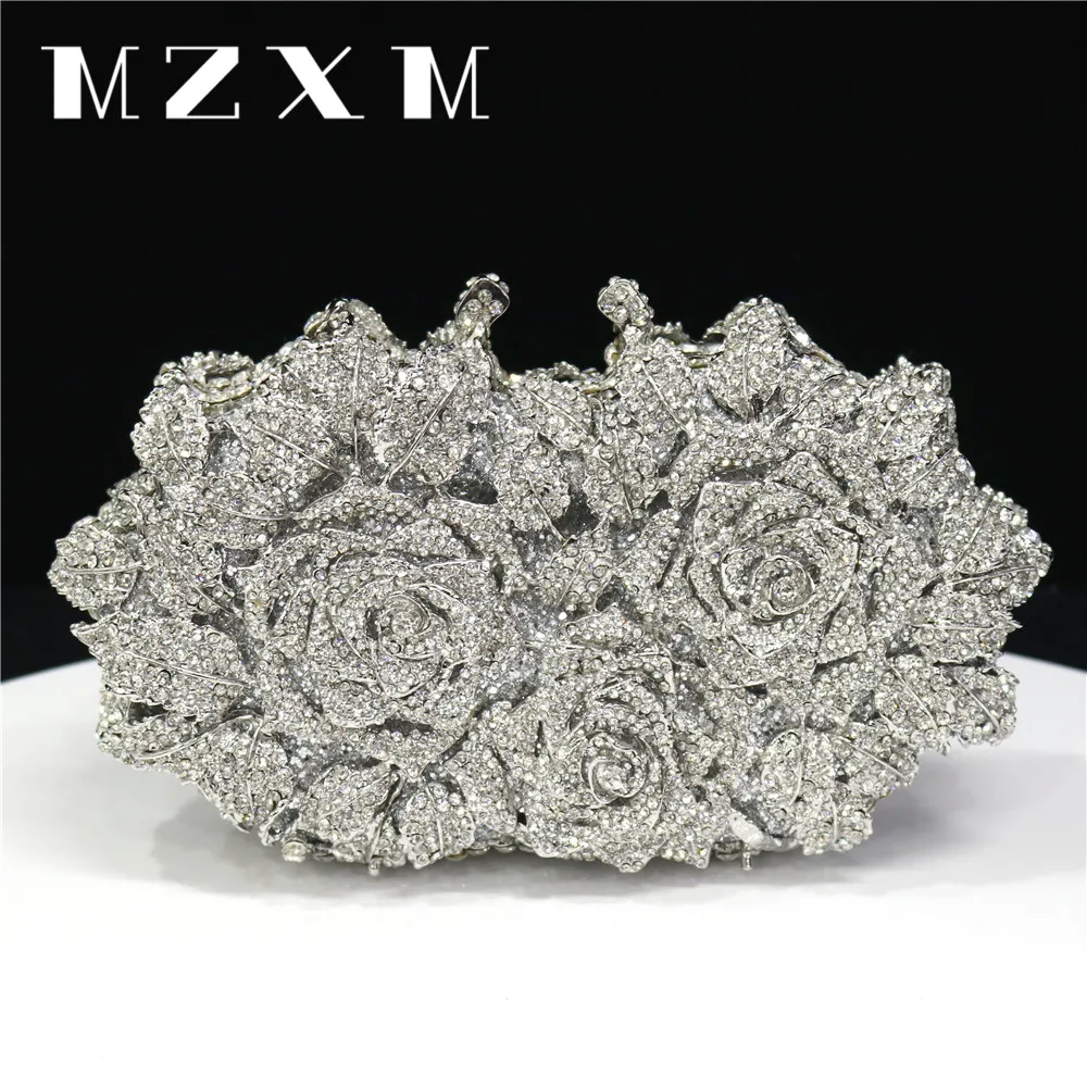 

Hollowed-Out Rose Rhinestone Evening Bag Crystal Women's Bag Wedding Bridal Dinner Gown Bags Fashionable Luxury Banquet Handbag