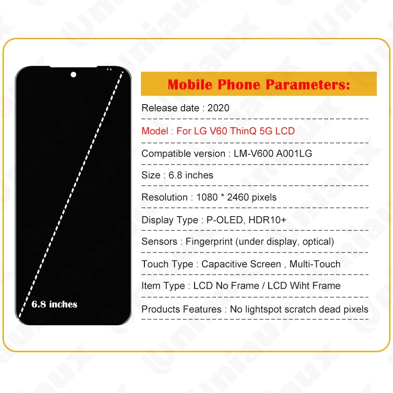 Imagem -06 - Display Lcd Amoled Original com Moldura Digitador da Tela Sensível ao Toque Tampa da Bateria Apto para lg V60 Thinq 5g V600 6.8