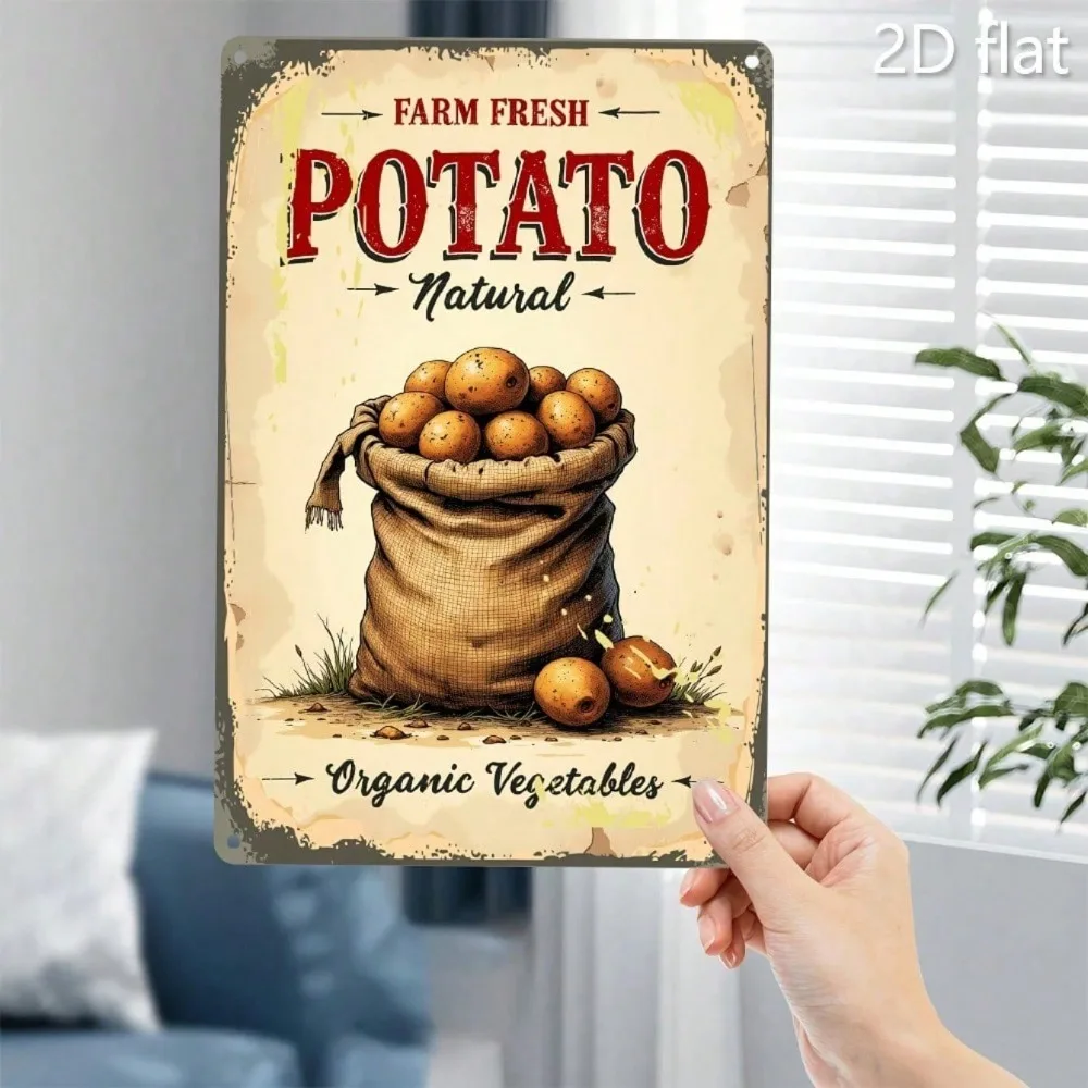 CIFbuy Vintage Potato Tin Sign, Farm Fresh Potatoes Aluminum Wall Art 12x8 Inch Waterproof Decor For Kitchen Bathroom Bar Cafe