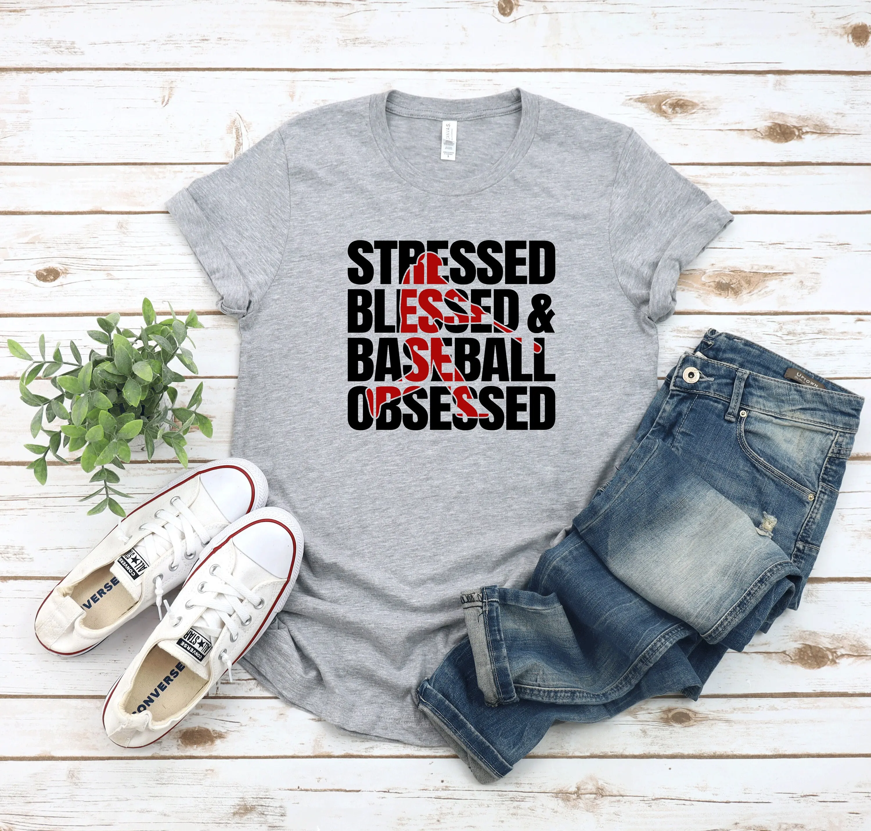 Stressed Blessed Baseball Obsessed T Shirt Game Day Softball Gameday SporT Women Mom