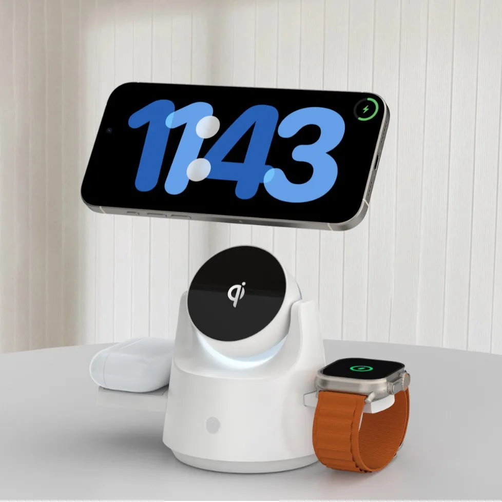 

Беспроводное зарядное устройство 4-в-1, электрический стол для хранения, ночник, беспроводная зарядка для iPhone/AirPods Pro/Apple Watch