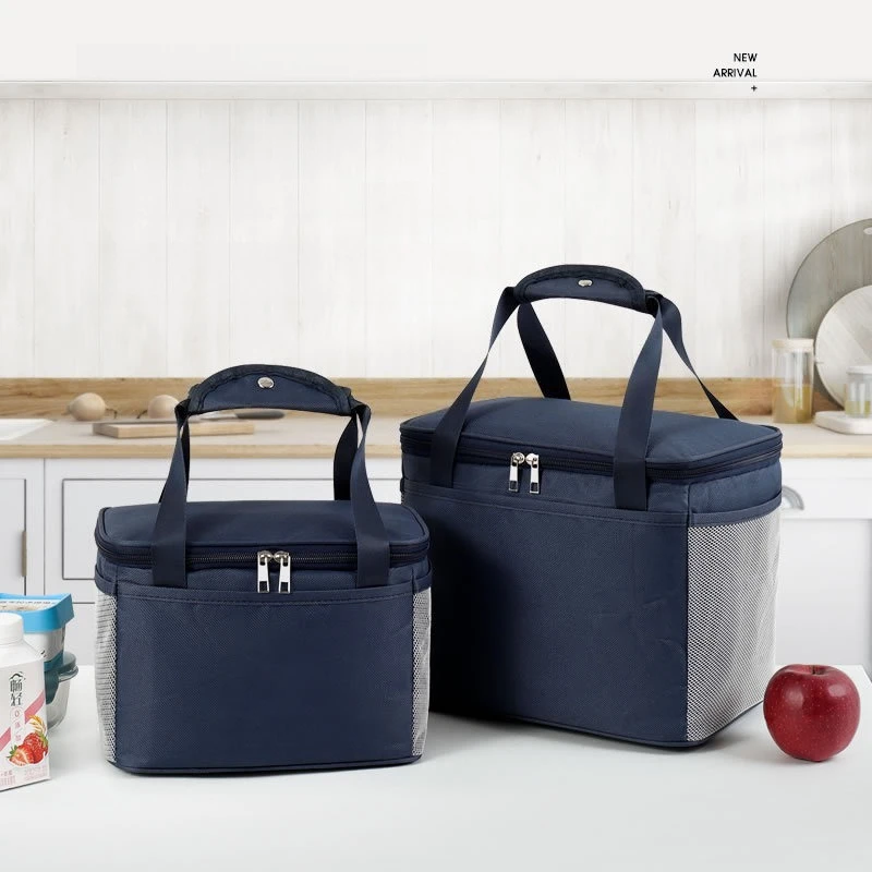 3pcs Side Mesh Pocket Oxford Thermal Lunch Carrier Wide Handle Leakproof Food Tote For Picnic Student Daily Commute