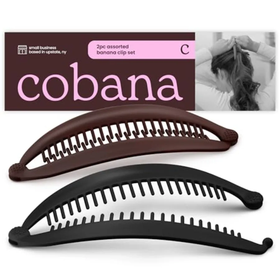 Banana Clip Large 6'' Volumizing Hair Clip for Medium to Thick Hair Black and Brown Secure Hold, No Crease, No Breakage Set of