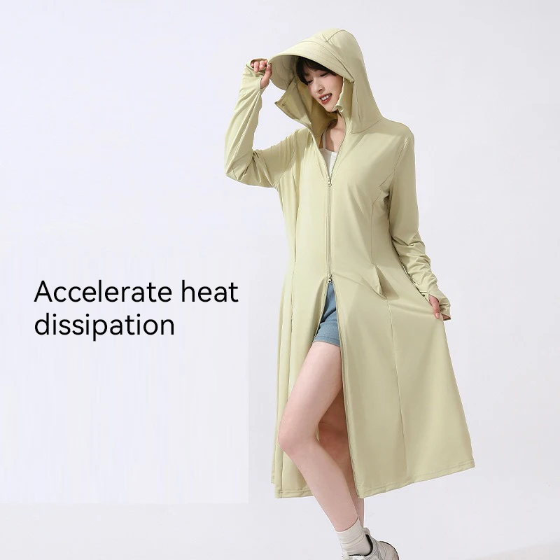 

Summer Sunscreen Long Coat Women Breathable Anti-UV Outdoor Sun Protection Clothing Casual Simple Solid Ice Silk Outwaer