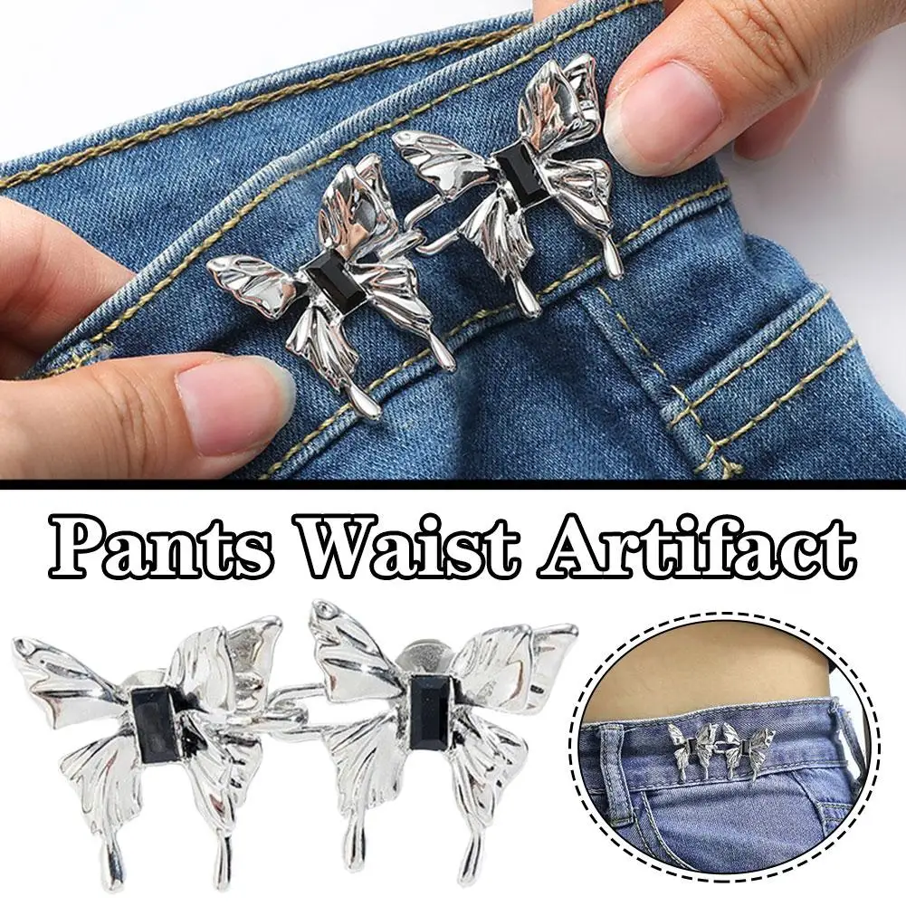 Pasadores de mariposa de ajuste de cintura para mujer, botones de pantalones de mezclilla, accesorios de ajuste de tamaño, 1 par