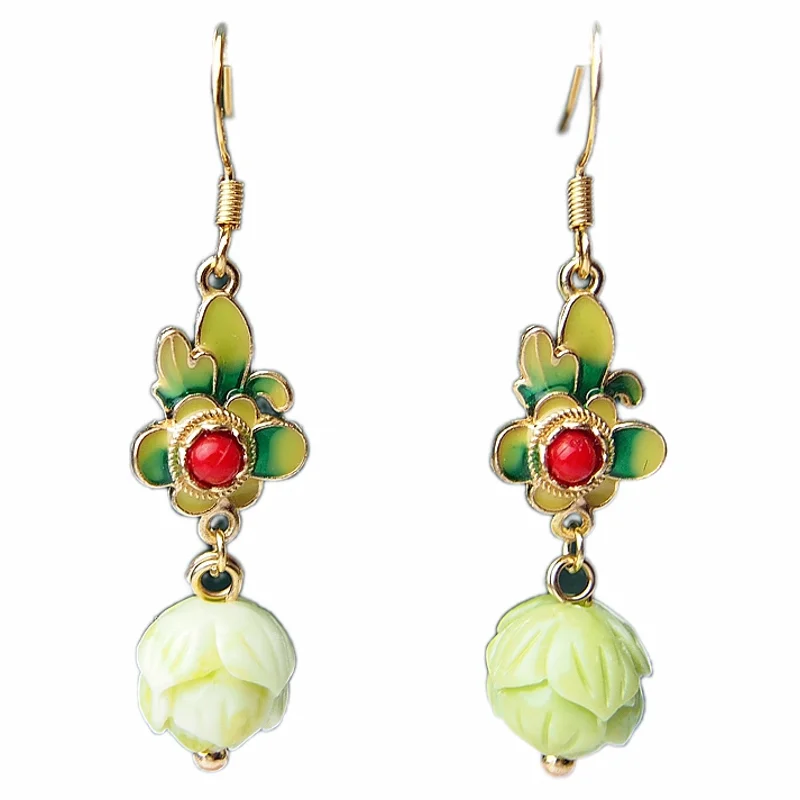 

SHXIS925 Silver Hypoallergenic New - Chinese Style Jade - Bud Earrings, Qipao Vintage Jewelry2025