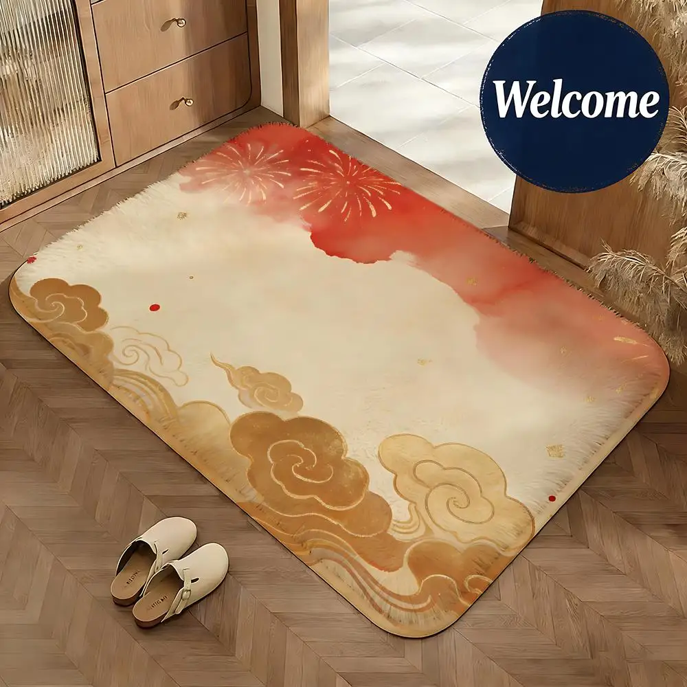 

Мягкий фланелевый коврик для пола с изображением благоприятных облаков, нескользящий, впитывающий влагу, для ванной, спальни, домашнего декора
