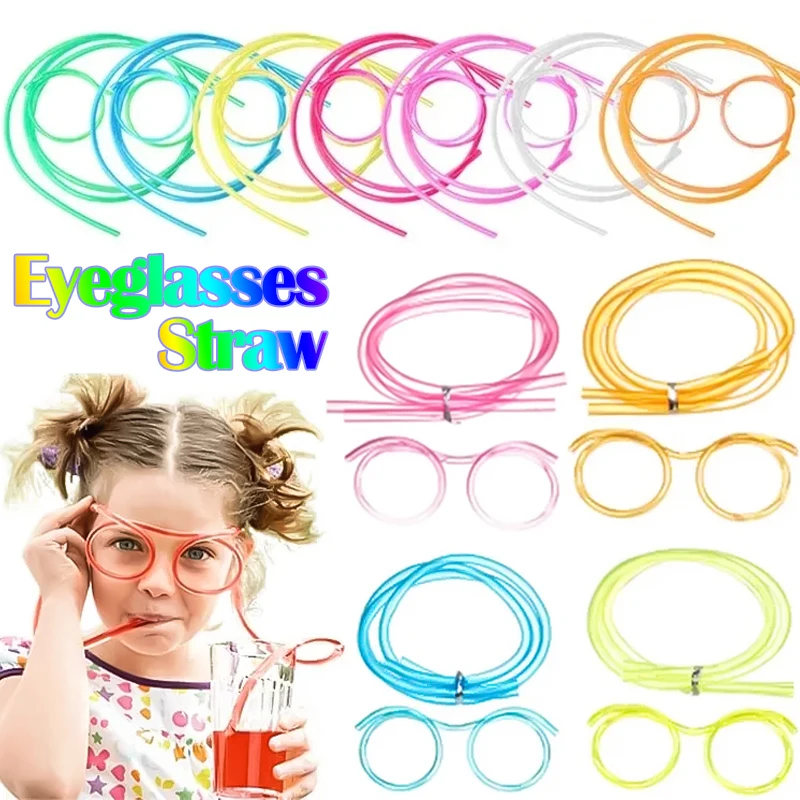 

Funny Soft Glasses Straw Baby Flexible Drinking Tube Kids Crazy DIY Straws Creative Toys Children Birthday Party Toy Accessories