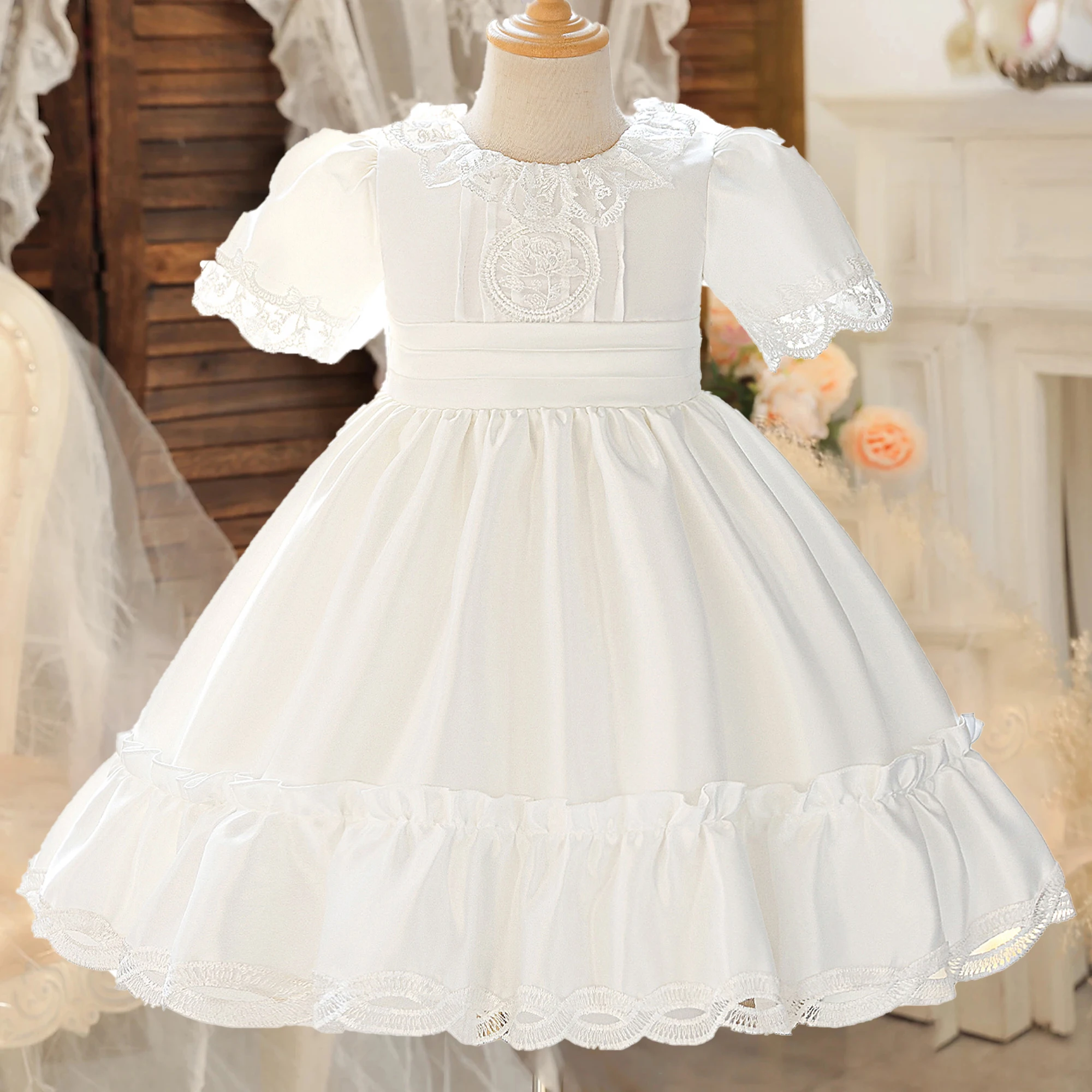 

Summer Baptism Bridesmaid Party Girls Dress Elegant Flower Wedding Evening Prom Dresses for Girl Tulle Birthday Princess Costume