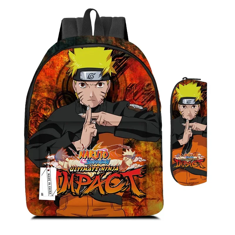 2PC-SET Naruto School Bag Kakashi Naruto Uchiha Itachi Primary School Student Backpack Cartoon Backpack Children\'s Gifts