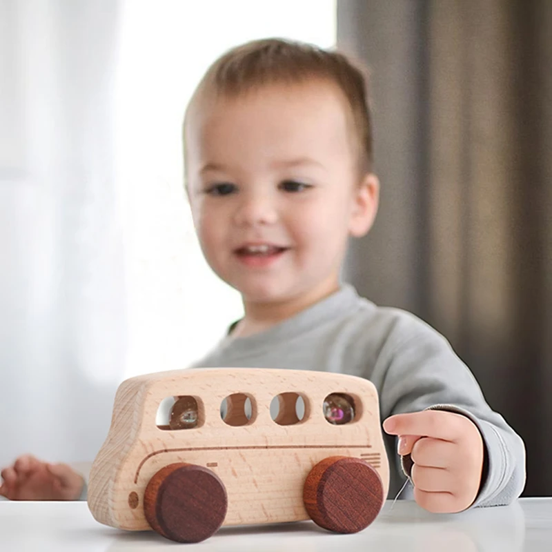 Baby Beech wood Baby Car Toys legno Cartoon Model Car Blocks giocattoli educativi Montessori per bambini dentizione Baby massaggiagengive