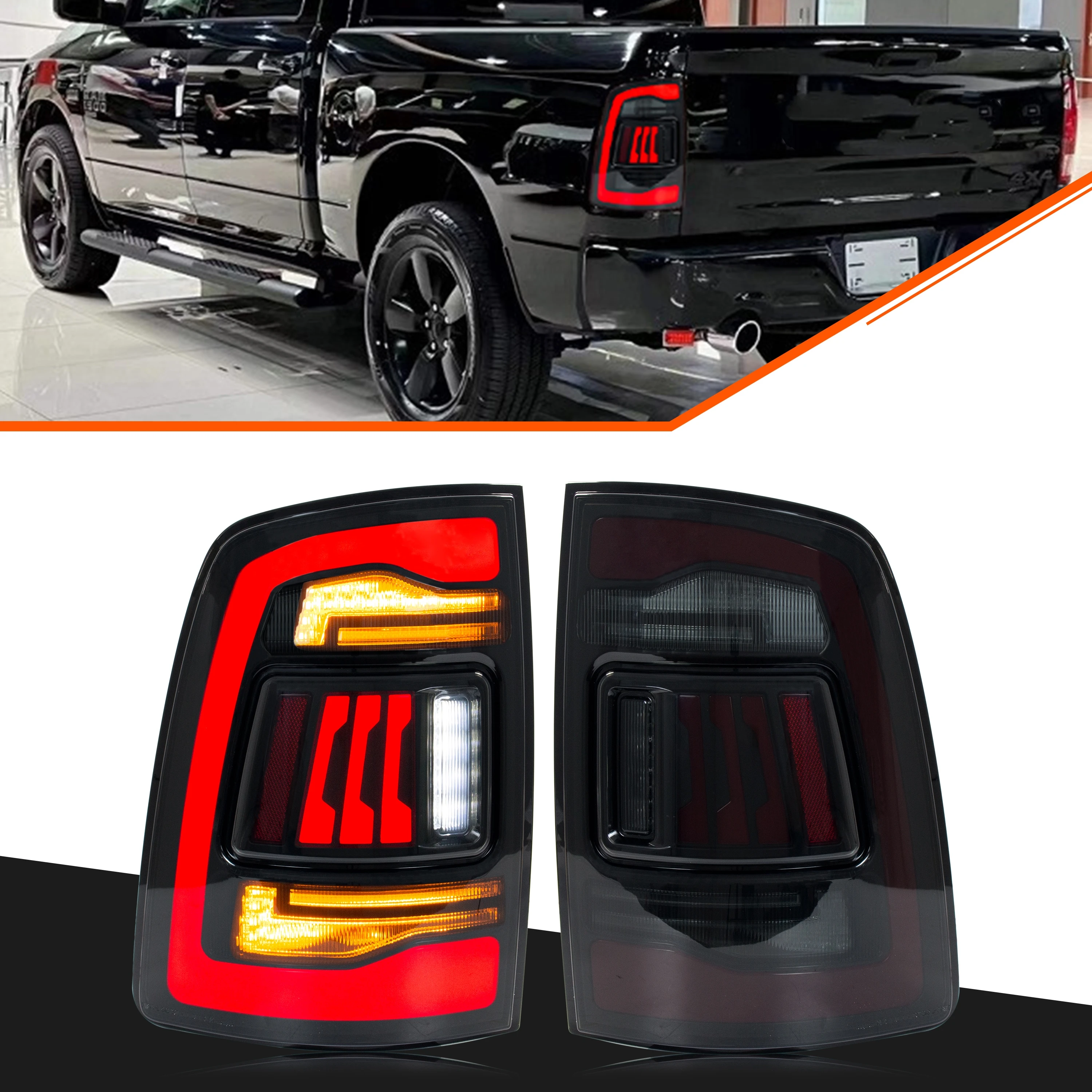 Luci posteriori a LED per Dodge Ram 1500 2500 3500 2008-2018 4a generazione Animazione dinamica Indicatori di direzione sequenziali Gruppo lampade posteriori