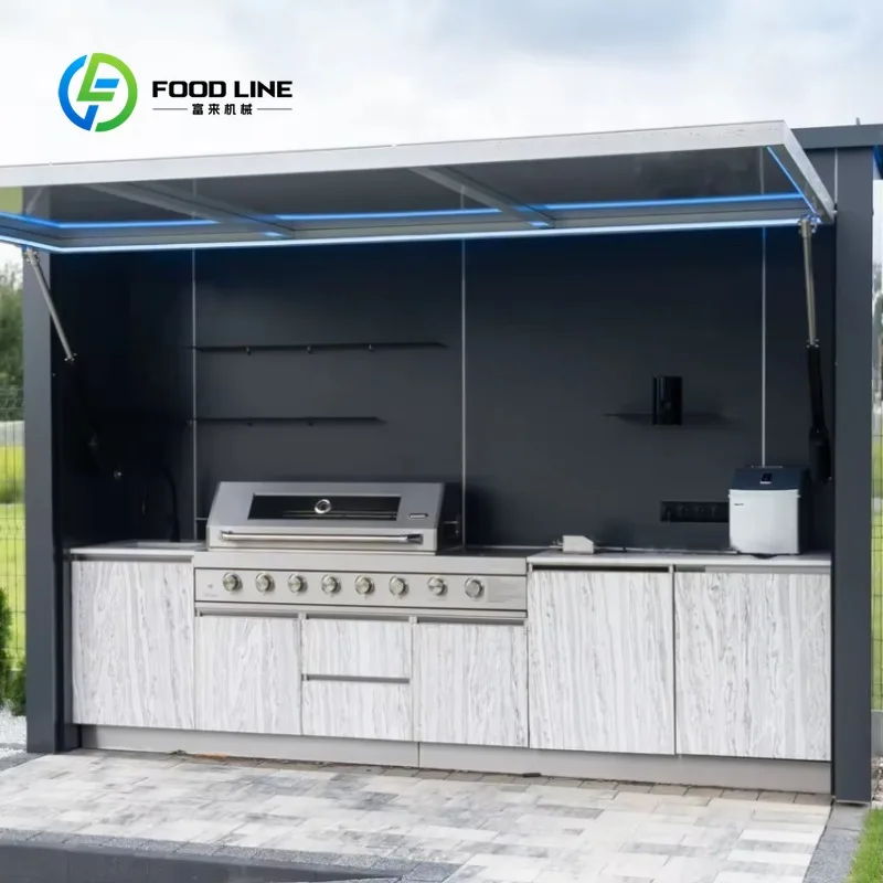 Customized All in One Folding Modular Patio Kitchen 304 Weatherproof Gold Plated Built in Grill For Backyard Leisure Gathering