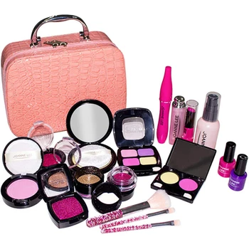 Conjunto de maquiagem para crianças, kit de maquiagem falsa com bolsa de cosméticos para meninas, presente de aniversário, brinquedos cosméticos para crianças