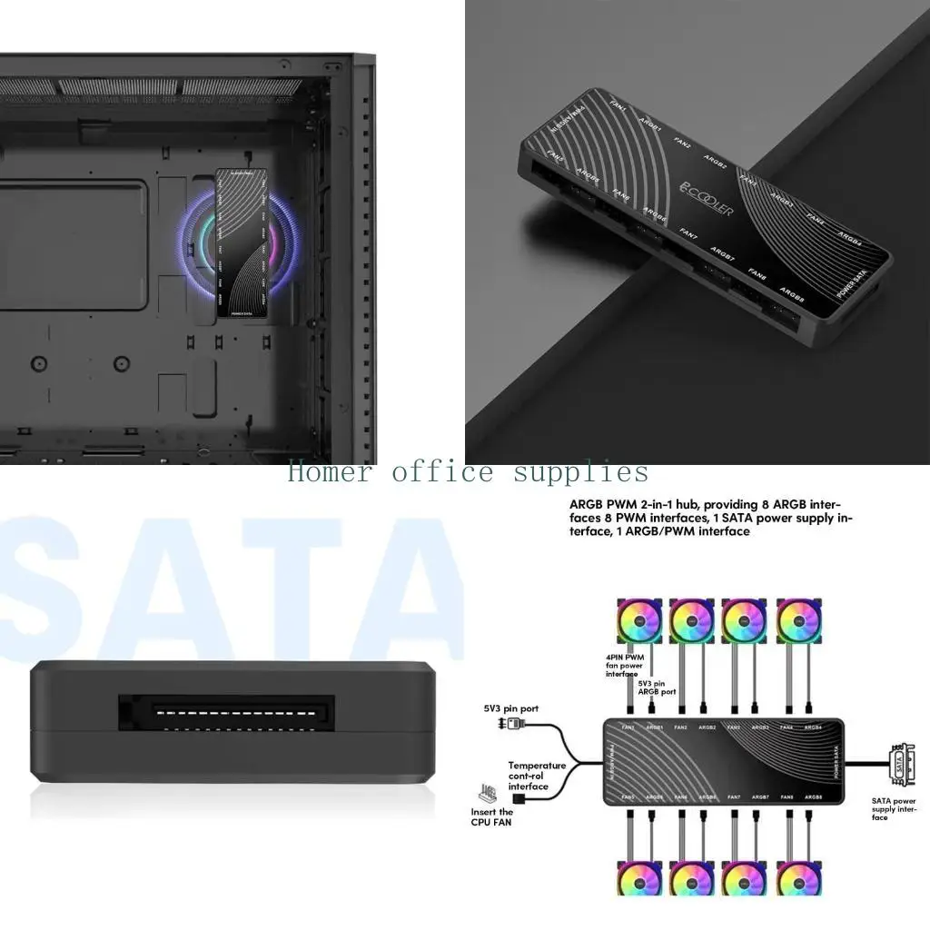 

K43B 1 to 8 ARGB & PWM Fan Hub 8 ARGB Ports, 8 PWM Ports, Efficient Power Distribution Fan Concentrator