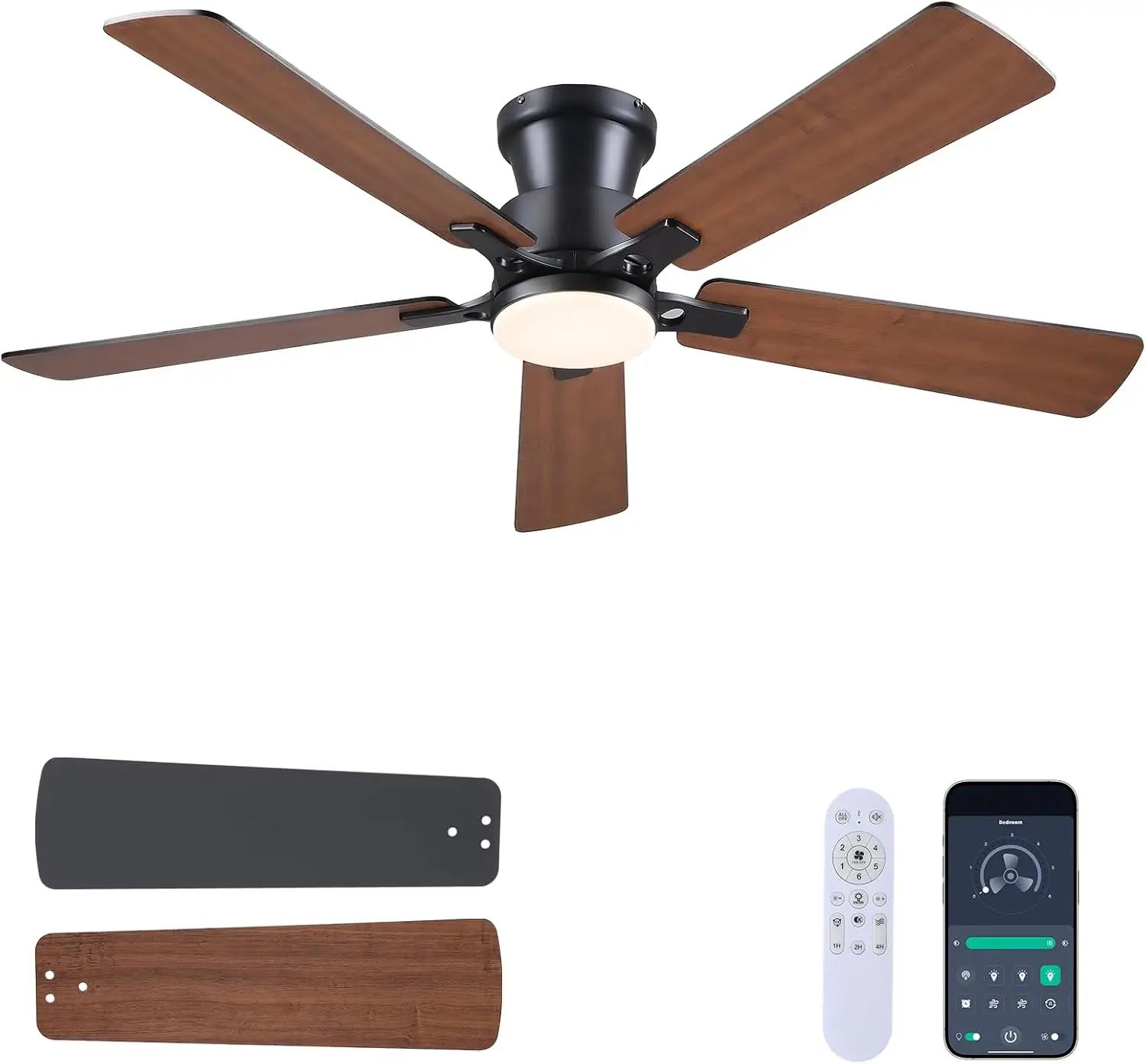

Modern Smart Flush Mount Ceiling Fan with Lights and Remote, DC Reversible Motor, 3CCT Dimmable,6 Speeds for Indoor/Outdoor Use