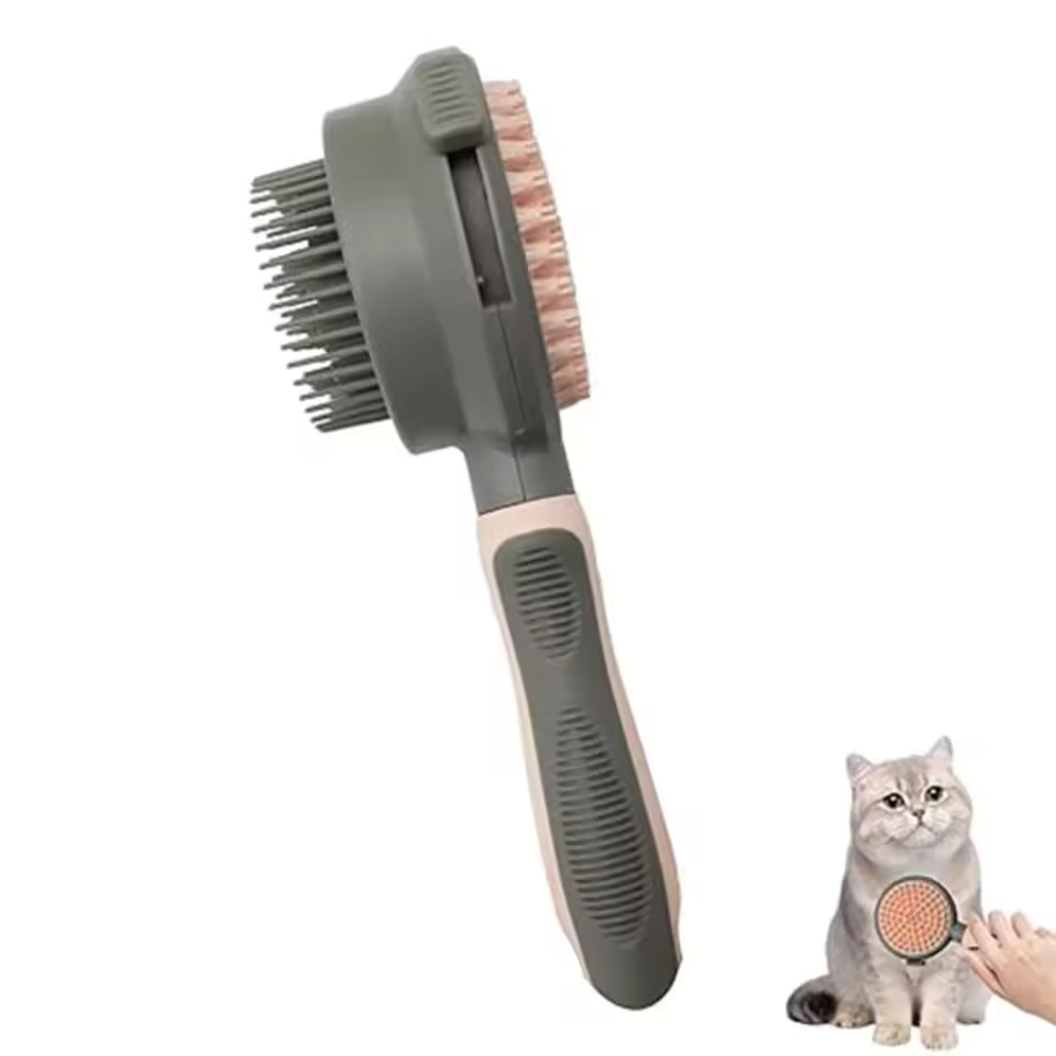 Double Sided Massaging Cat Hair Removal Pet Brush Retractable Self Cleaning Soft Pet Grooming Brush with Handle Pet Loose Hairs
