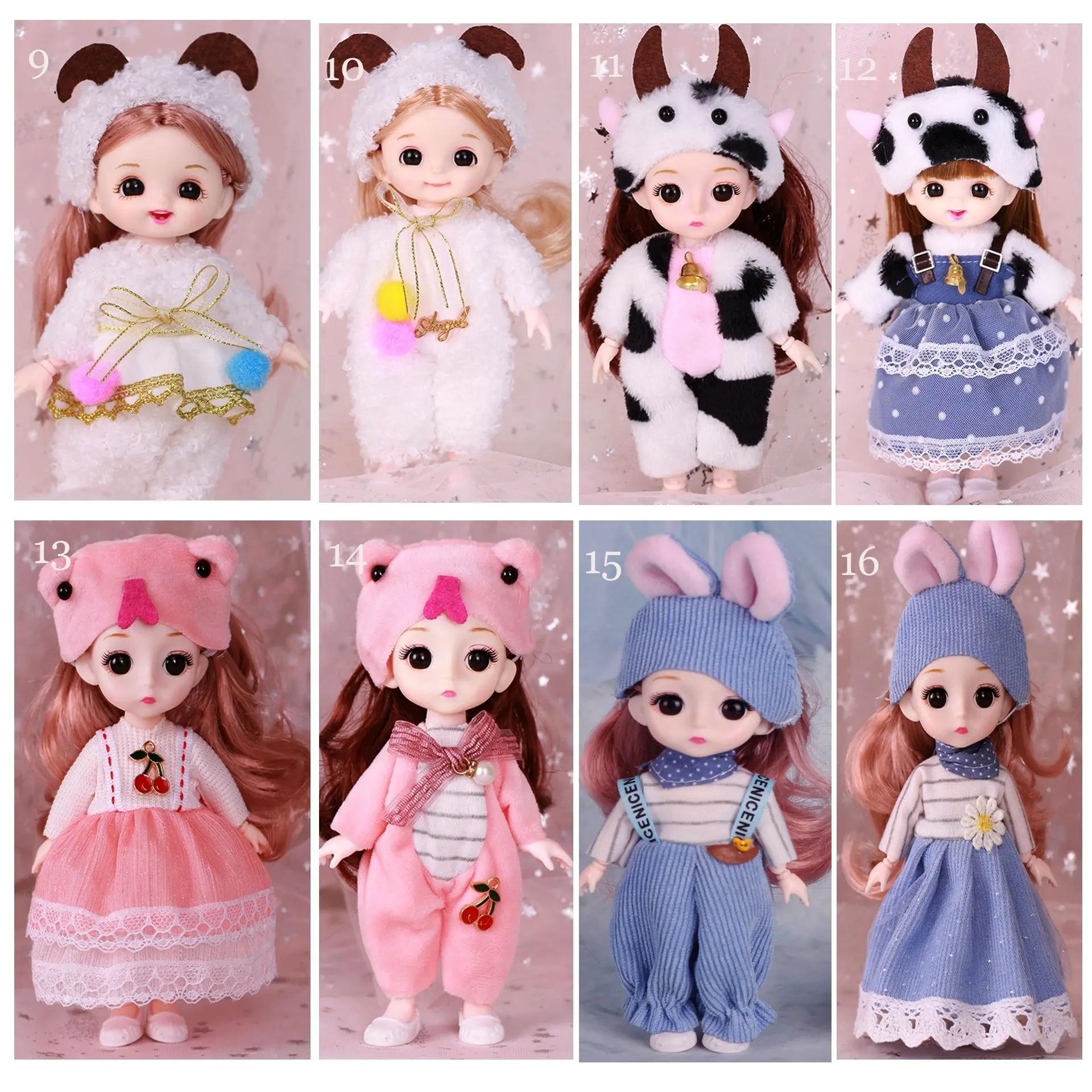 Cute Lace Doll Dress Top Jumpsuit Cartoon Animals Miniature Hat Suit For Ob11 16~17cm Doll Clothes Accessories