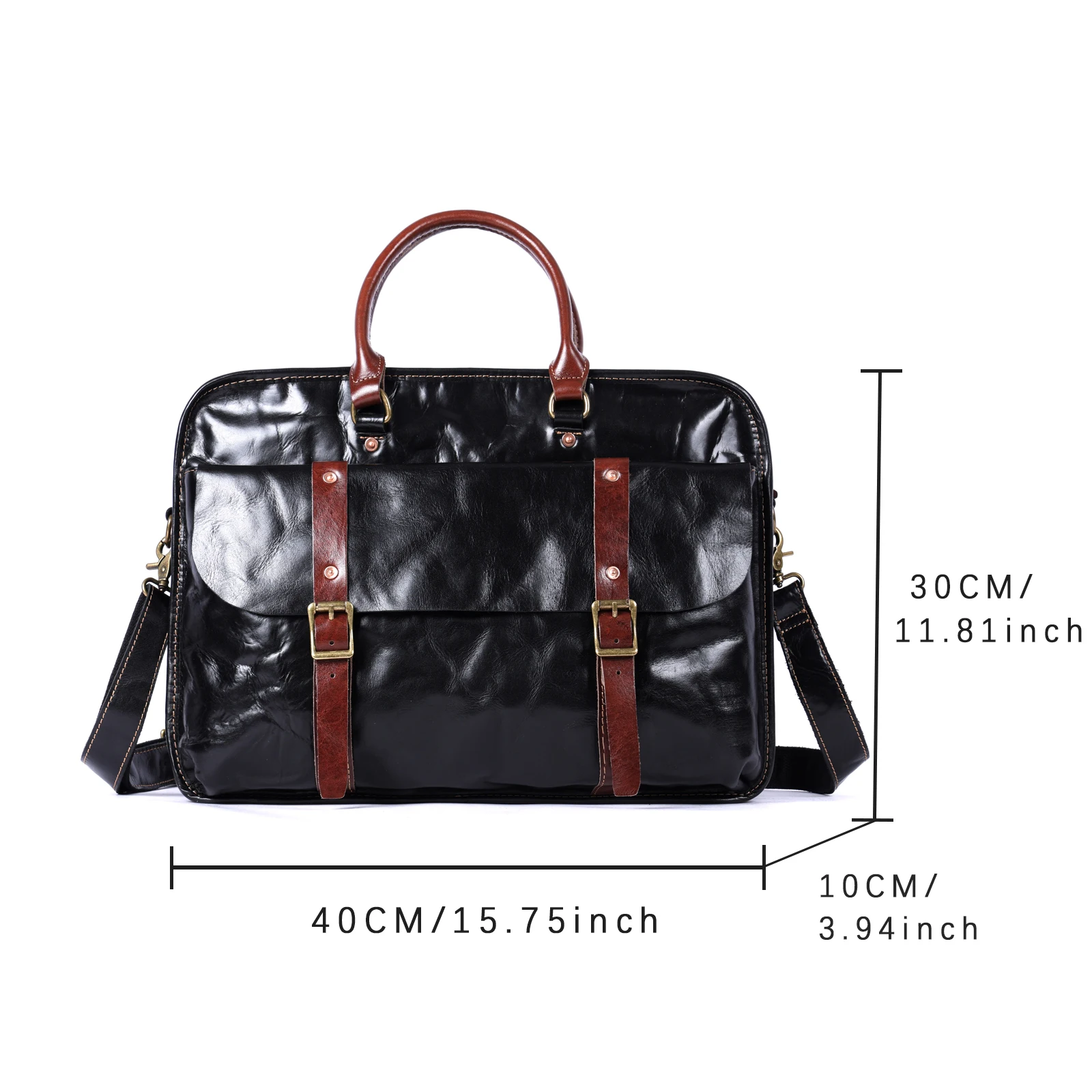 Echtleder Herren-Aktentasche 15 Zoll Laptop-Tasche Einfache Rindsleder-Umhängetasche Pflanzlich gegerbtes Leder Business-Casual-Stil – Detail 5