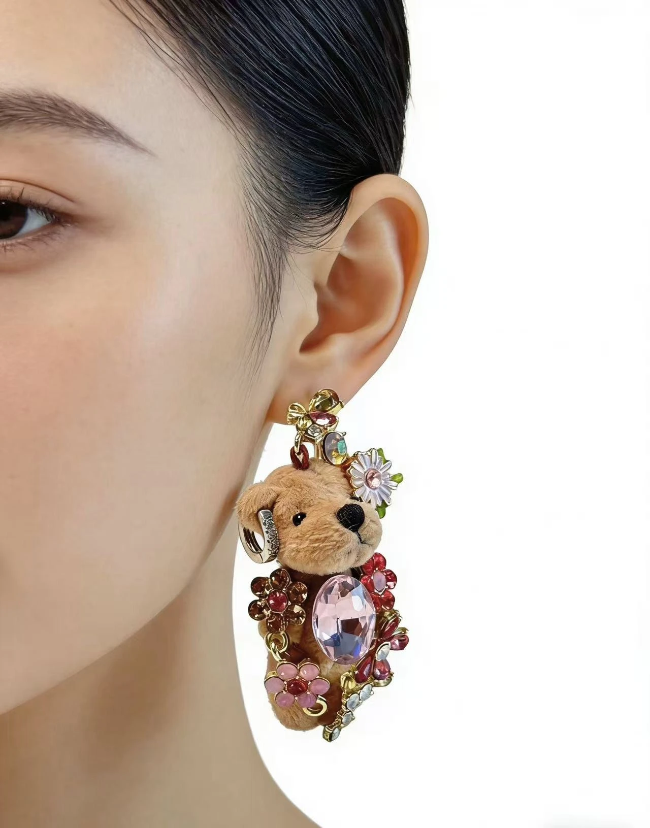 

Плюшевые серьги-цветы с мишками, милые украшения в виде плюшевых мишек, модные женские серьги-гвоздики, подарок